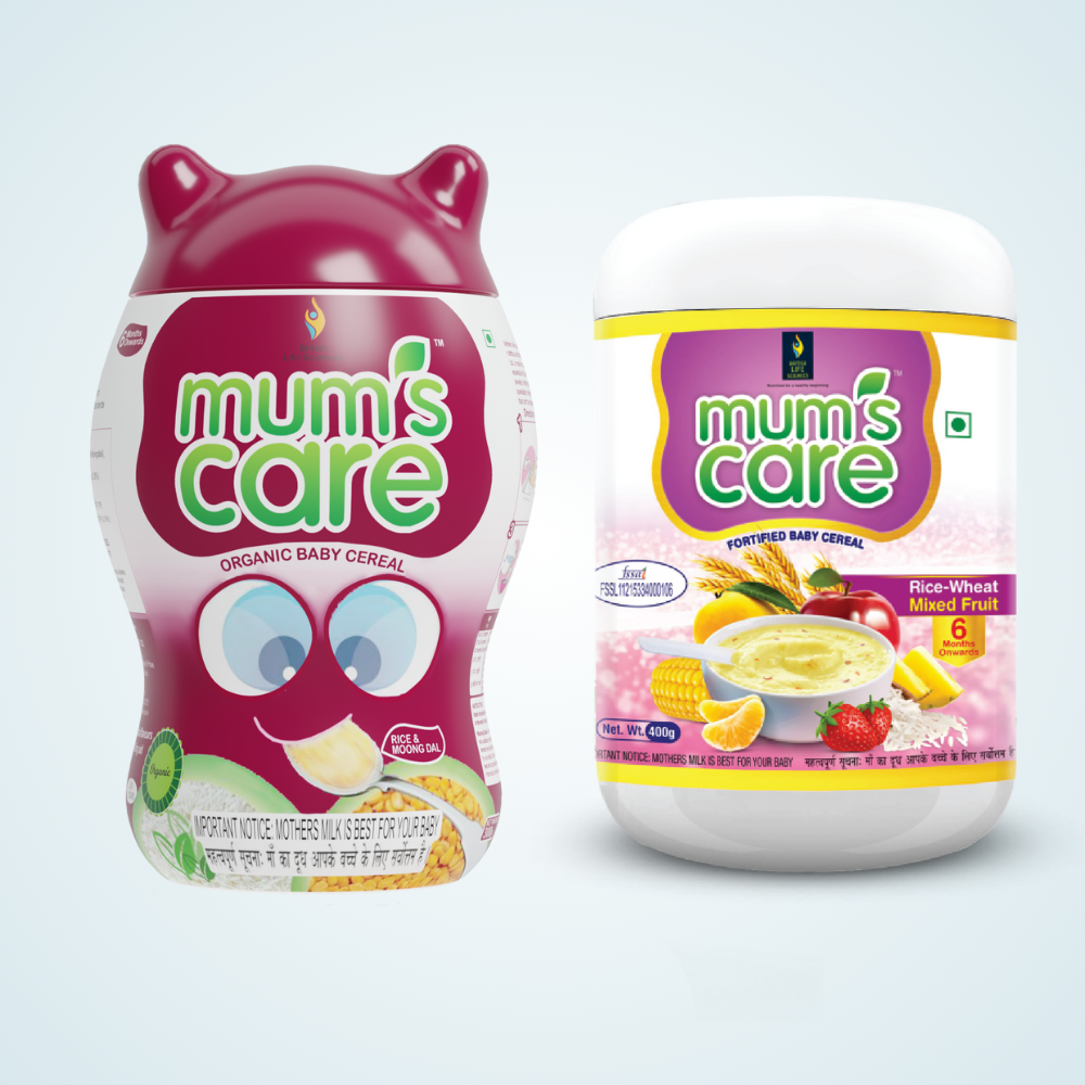 Mum's Care Cereal - Rice & Moongdhal | Mixed Fruit (Combo Pack) | Nutritious Baby Cereal with Vitamins, Minerals & Protein | Easy Digestion, Boosts Immunity & Healthy Weight Gain