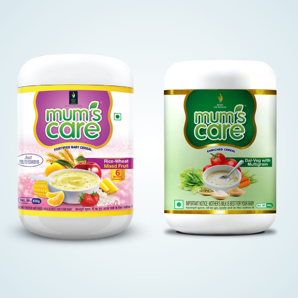 Mum's Care Cereal - Mixed Fruit | Dal-Veg with Multigrain (Combo Pack) | Nutritious Baby Cereal with Protein, Vitamins & Iron | Easy Digestion, Immunity Boost & Healthy Growth