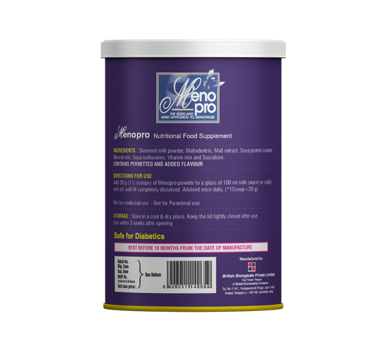 Meno Pro menopause support supplement bottle with capsules, promoting hormonal balance, bone health, and overall well-being.