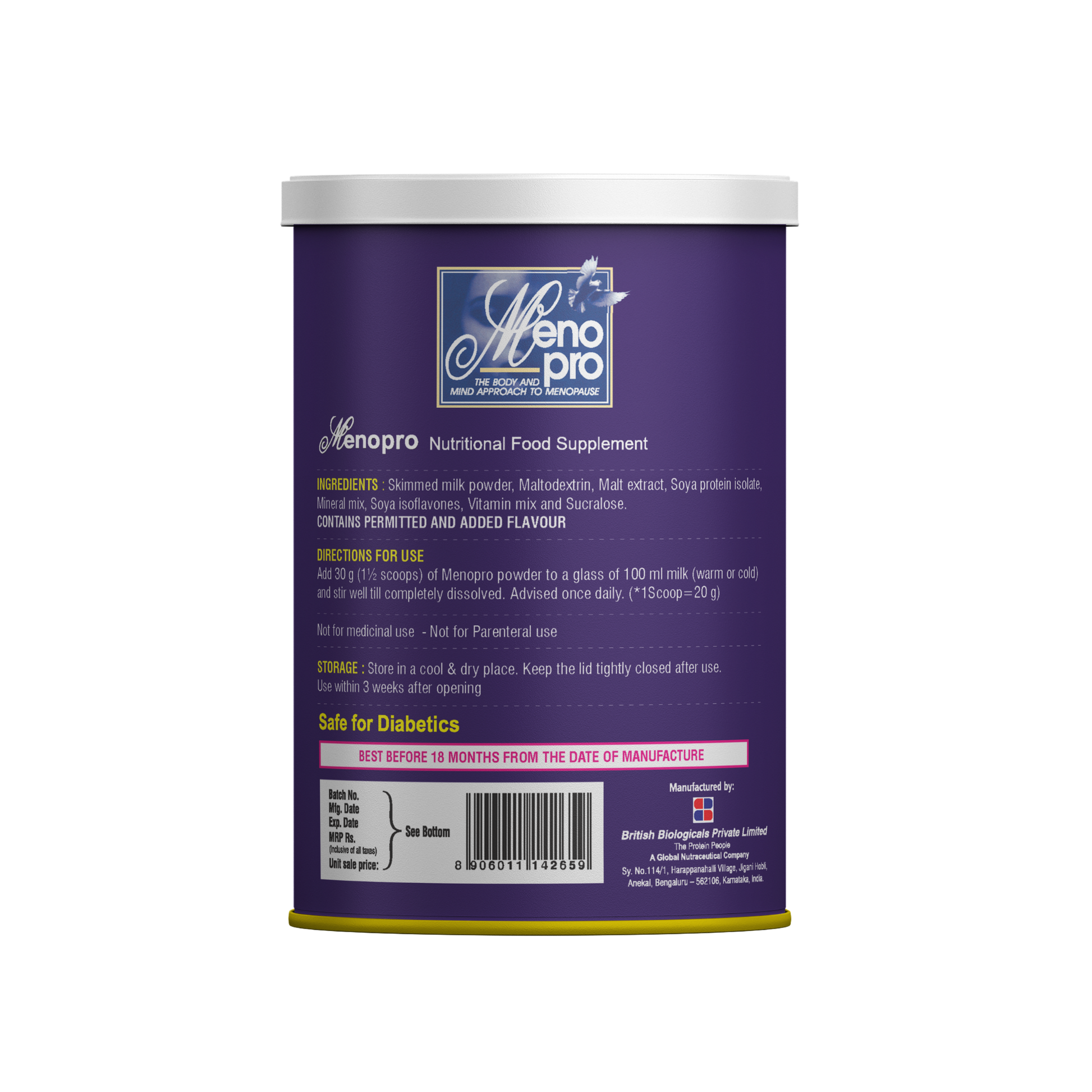 Meno Pro menopause support supplement bottle with capsules, promoting hormonal balance, bone health, and overall well-being.