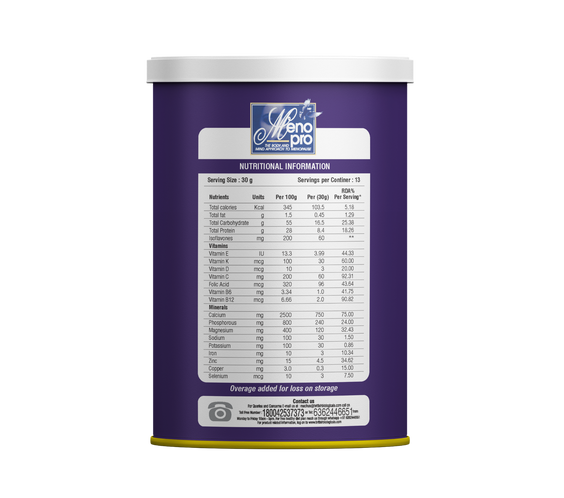 Meno Pro menopause support supplement bottle with capsules, promoting hormonal balance, bone health, and overall well-being for women.